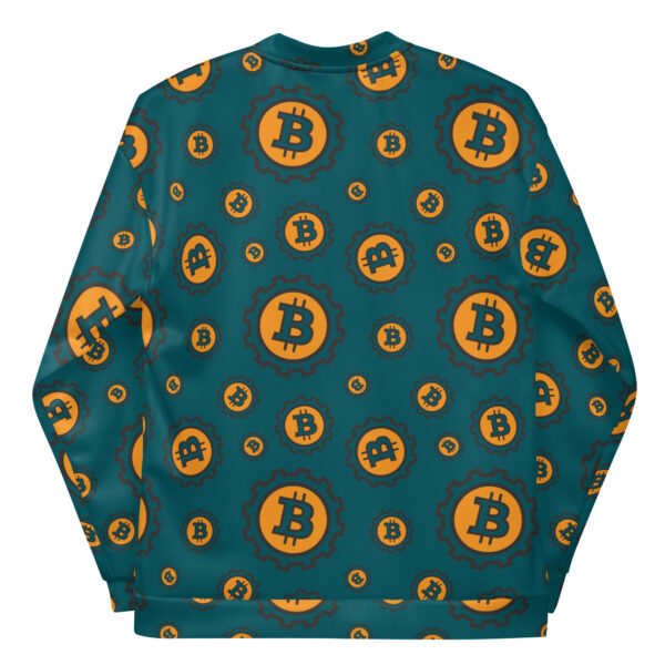 Bitcoin Pattern Sherpa Blue Unisex Bomber Jacket - Image 6