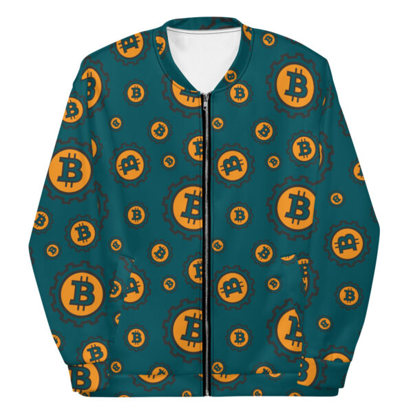 Bitcoin Pattern Sherpa Blue Unisex Bomber Jacket