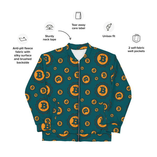 Bitcoin Pattern Sherpa Blue Unisex Bomber Jacket - Image 2